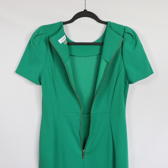 Calvin Klein Emerald Green Sheath Dress Size 8 Short Sleeve Elegant Midi - Picture 7 of 7